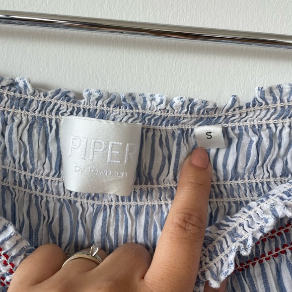 Blue and White Striped Off the Shoulder w Red Paisley detail Piper by Townsen - Picture 4 of 6